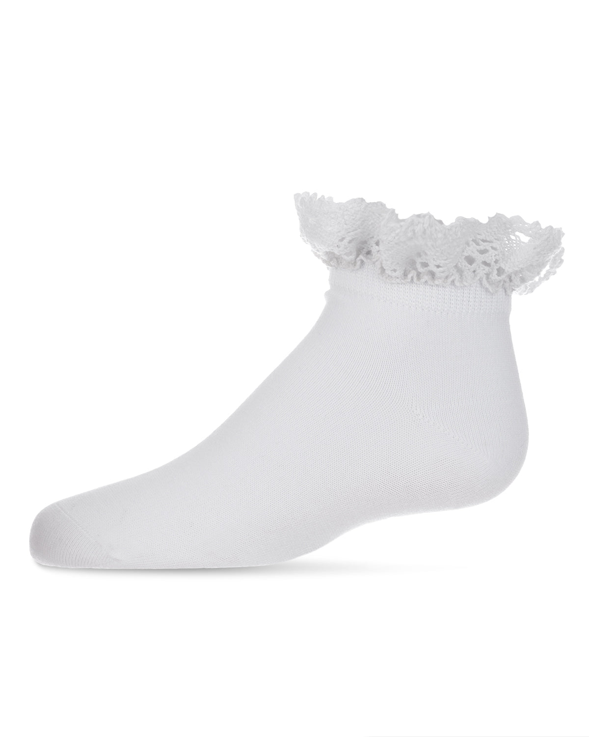 Girls Lace Top Mercerized Cotton Blend Ankle Sock : Color: White