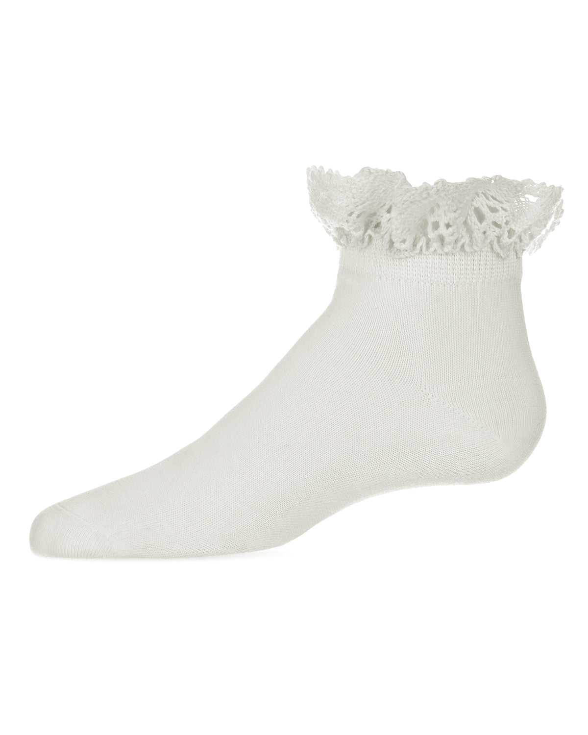 Girls Lace Top Mercerized Cotton Blend Ankle Sock : Color: Winter White