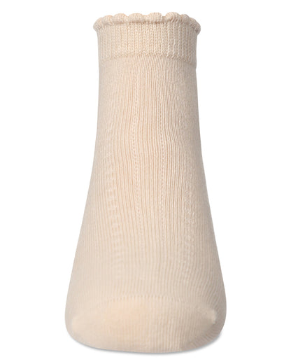 Ditsy Floral Scalloped Cuff Anklet Sock : Color: Latte