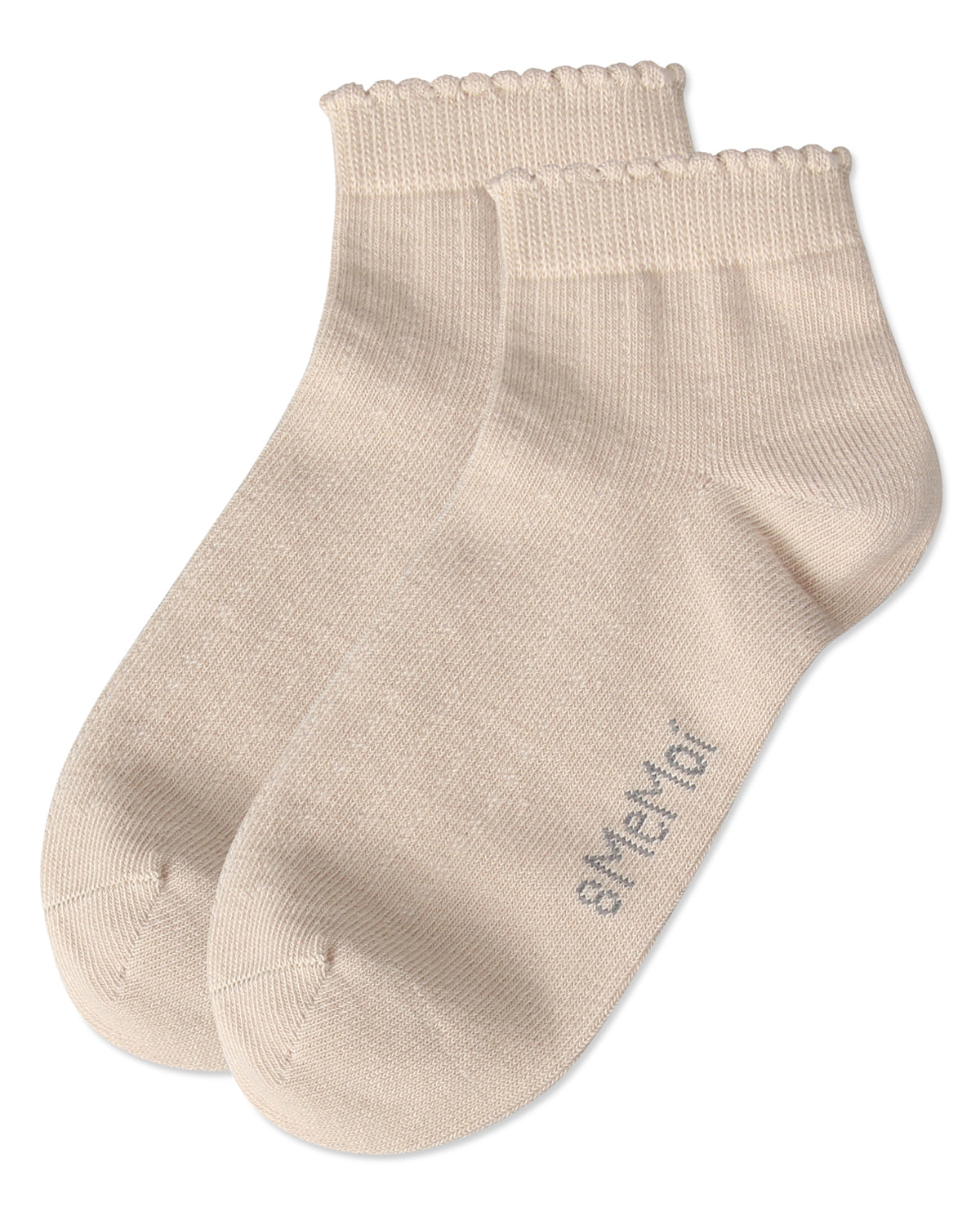 Ditsy Floral Scalloped Cuff Anklet Sock : Color: Latte