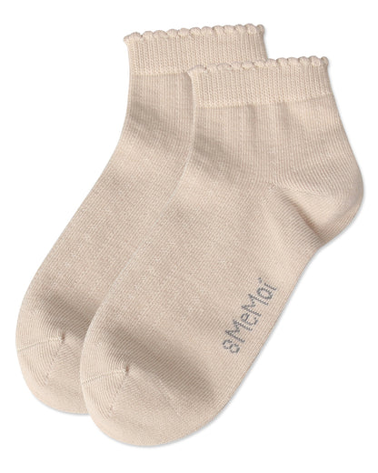 Ditsy Floral Scalloped Cuff Anklet Sock : Color: Latte