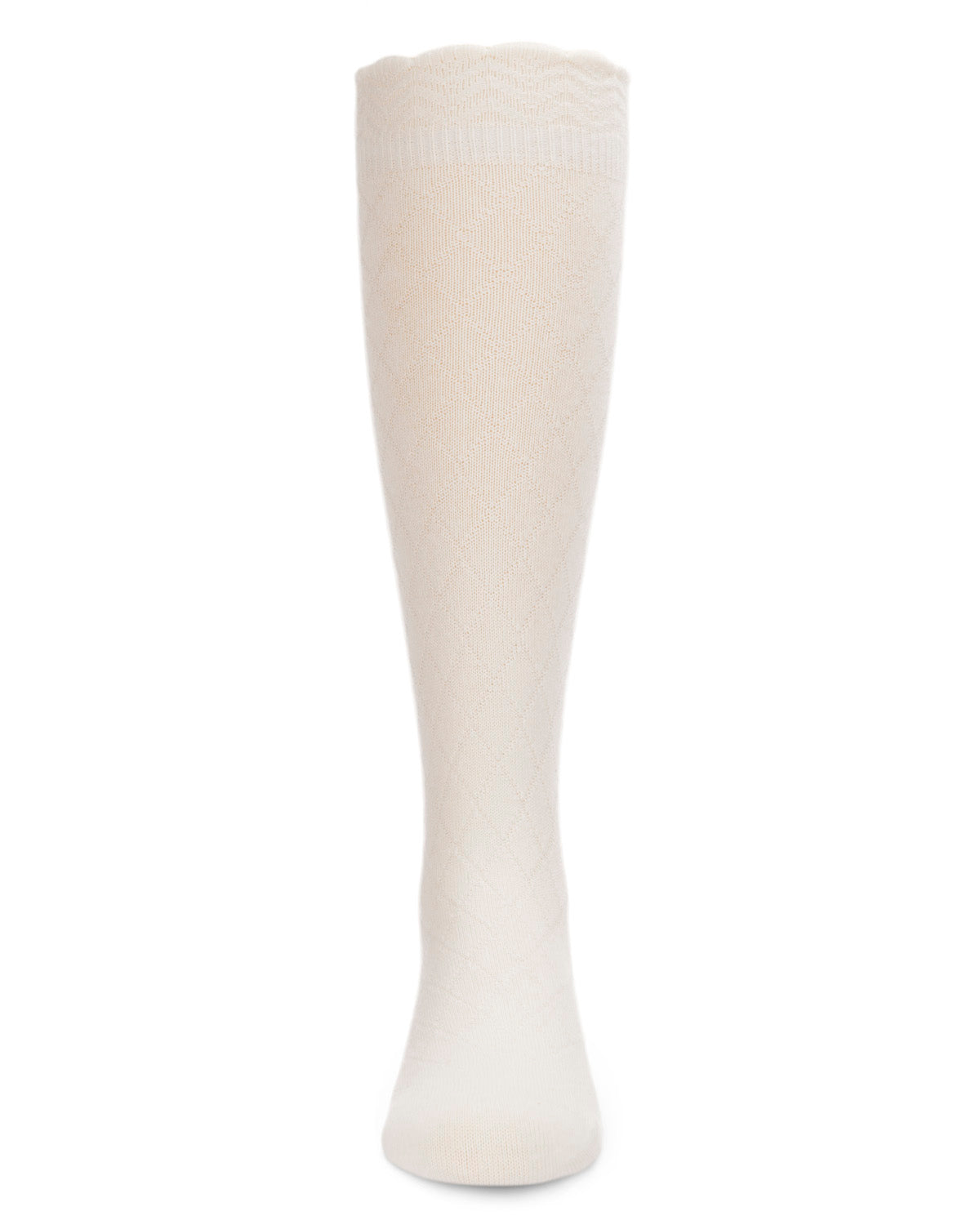 Double Diamond Cotton Blend Knee High Socks : Color: White