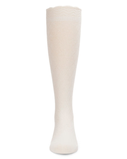 Double Diamond Cotton Blend Knee High Socks : Color: White