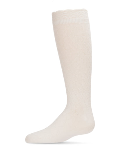 Double Diamond Cotton Blend Knee High Socks : Color: Winter White