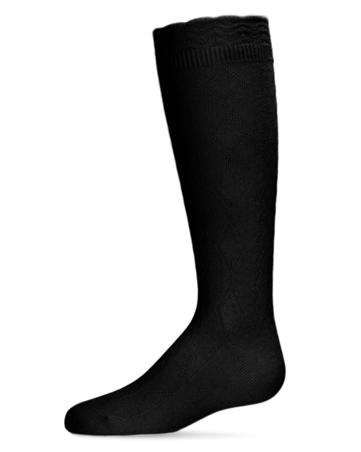 Diamond Zag Knee High Sock with Scalloped Cuff : Color: Black