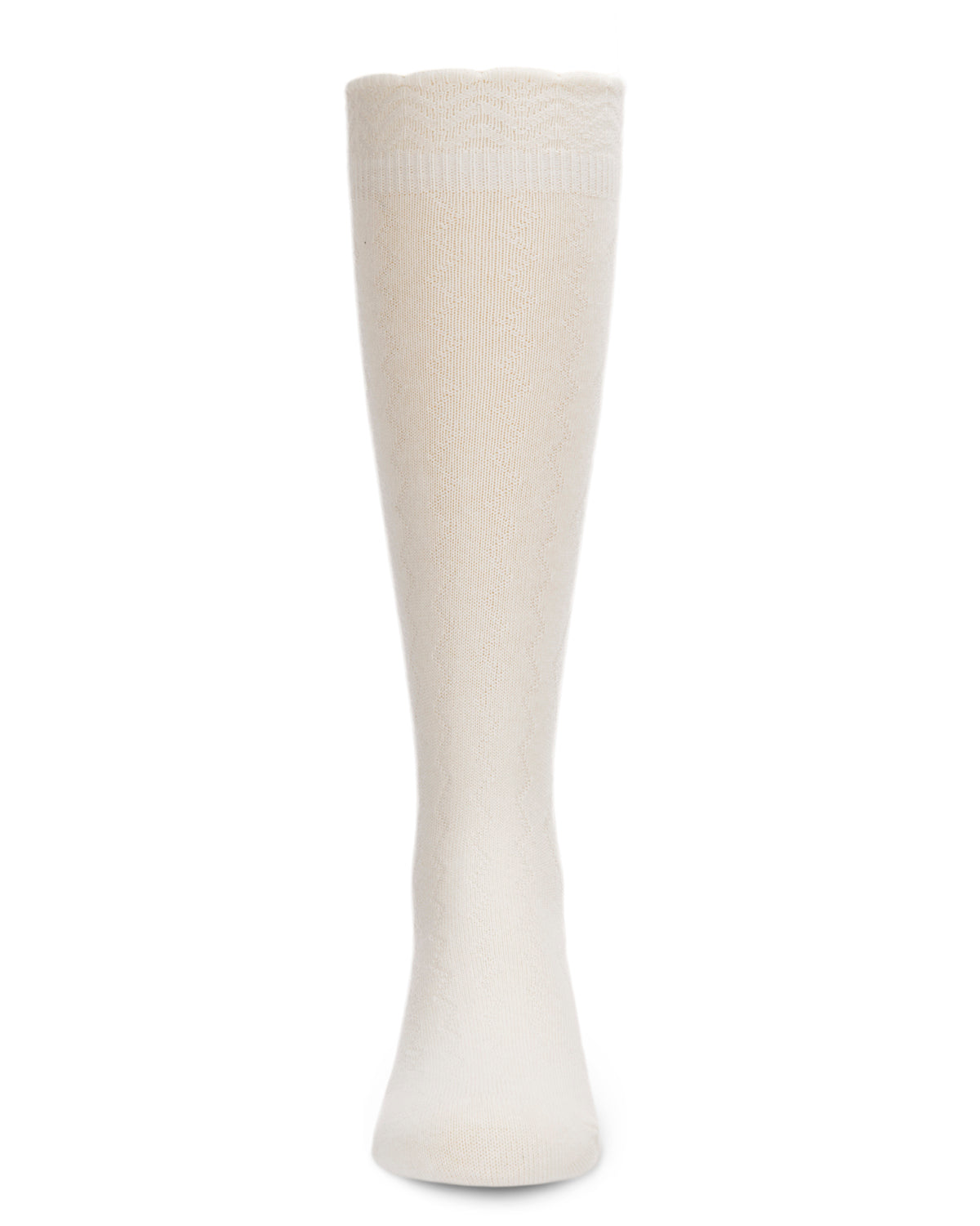 Diamond Zag Knee High Sock with Scalloped Cuff : Color: Winter White