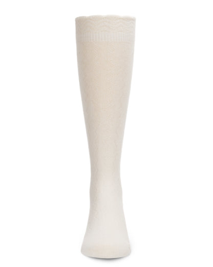 Diamond Zag Knee High Sock with Scalloped Cuff : Color: Winter White