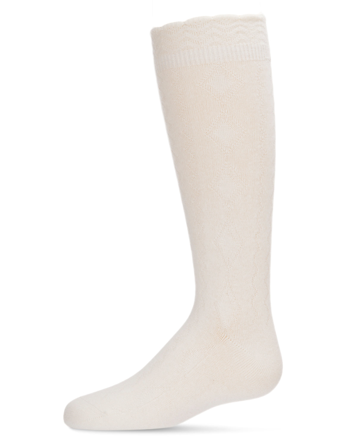 Diamond Zag Knee High Sock with Scalloped Cuff : Color: Winter White