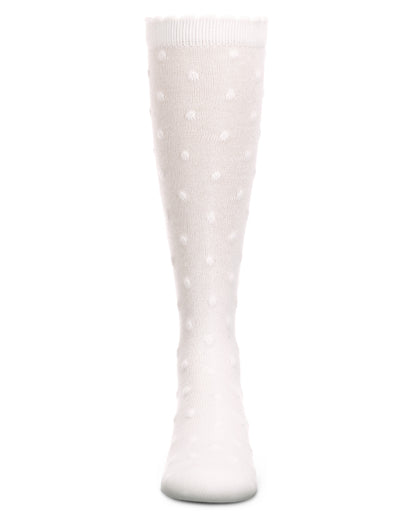 Cotton Blend Swiss Dot Knee High Socks : Color: Winter White