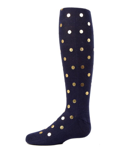Metallic Polka Dot Cotton Blend Girls Tights : Color: Blue Nights