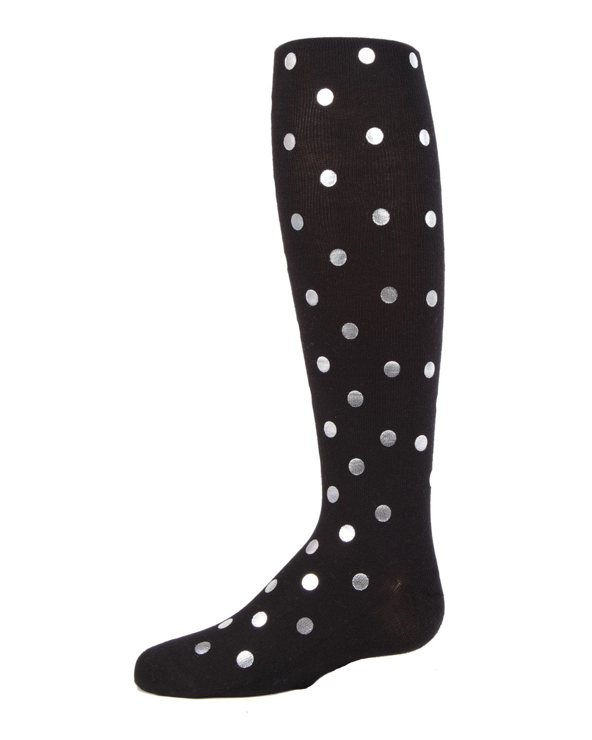 Metallic Polka Dot Cotton Blend Girls Tights : Color: Black
