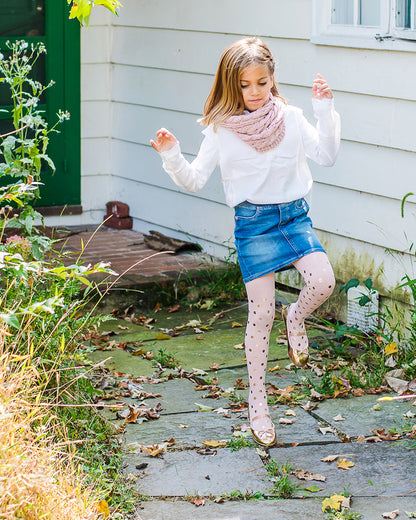 Metallic Polka Dot Cotton Blend Girls Tights : Color: Pale Blush