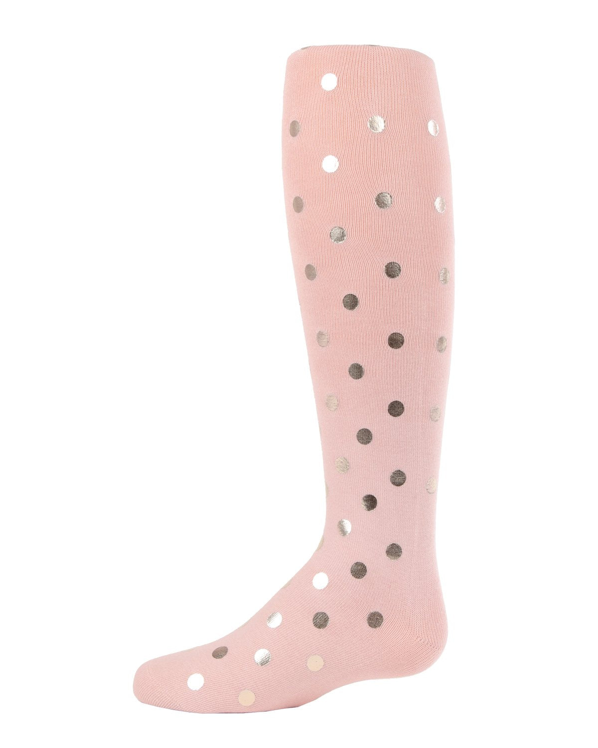 Metallic Polka Dot Cotton Blend Girls Tights : Color: Pale Blush