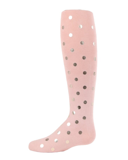 Metallic Polka Dot Cotton Blend Girls Tights : Color: Pale Blush