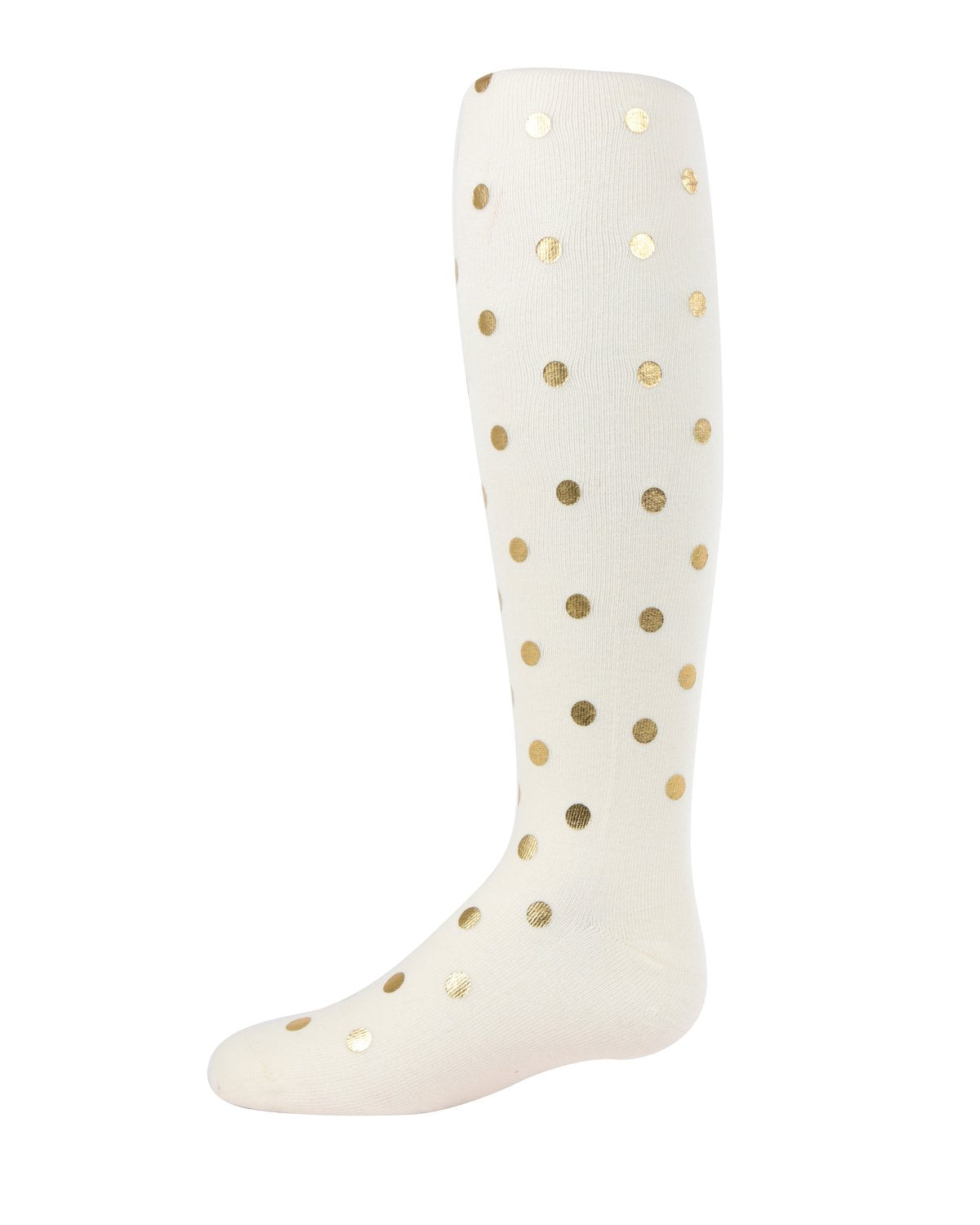 Metallic Polka Dot Cotton Blend Girls Tights : Color: Winter White