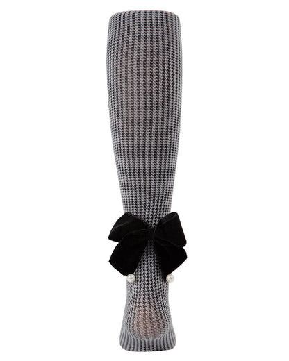Girls' Herringbone Bow Back Tights : Color: Black