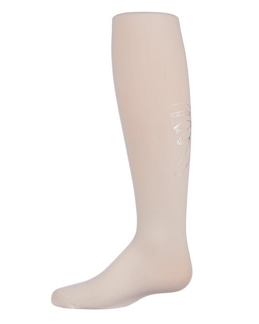 Girls' Ballerina Bow Printed Tights : Color: Winter White