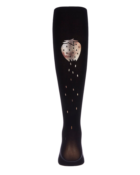 Strawberry Feet Forever Printed Girls Opaque Tights : Color: Black