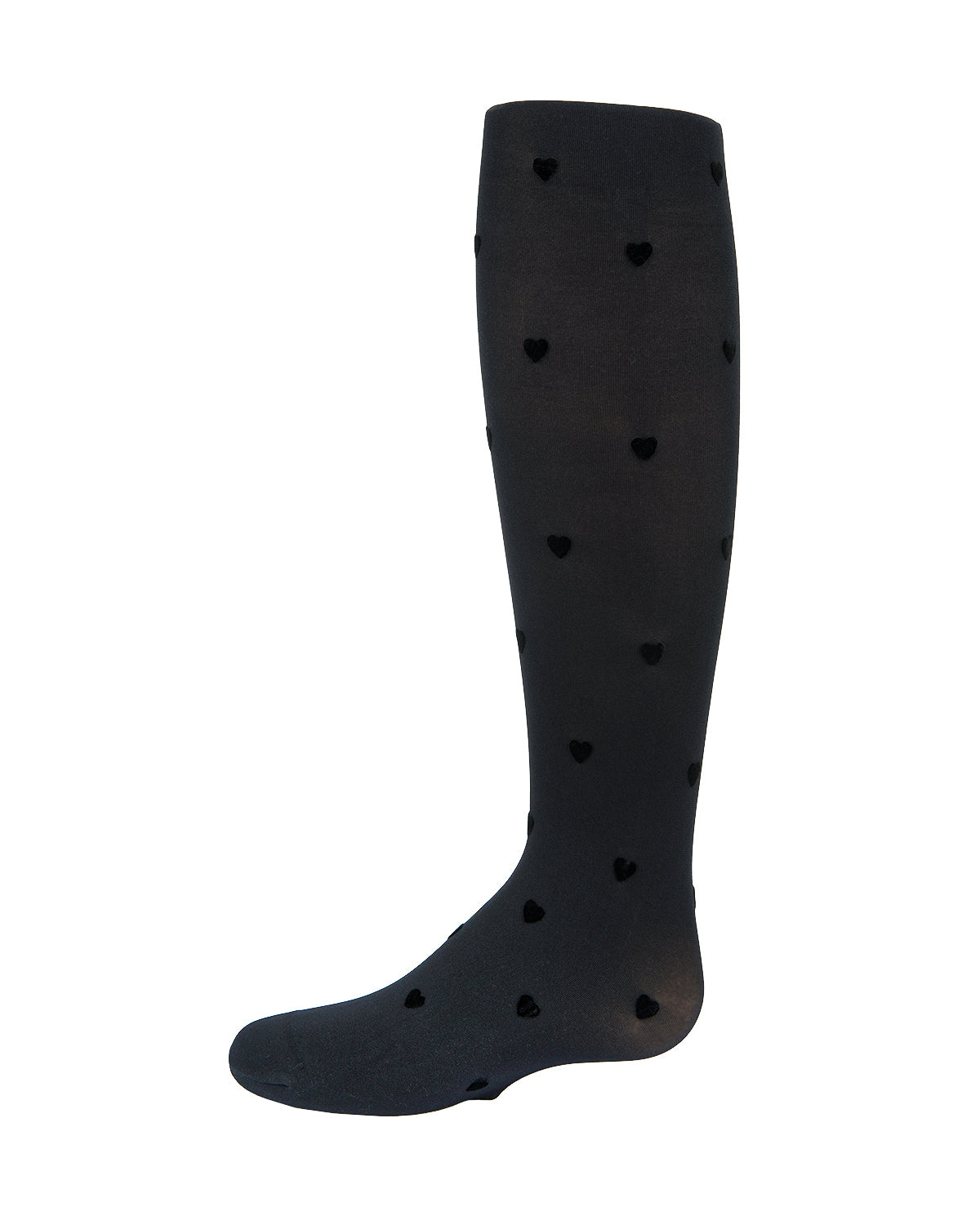 Girls' Opaque Flocked Heart Nylon Tights : Color: Black