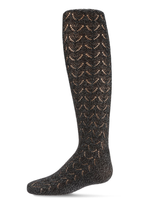 Girls' Shimmer Pointelle Cotton Tights : Color: Black