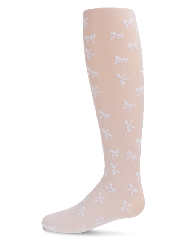 MeMoi Flocked Sheer Bouncing Bow Girls Tights