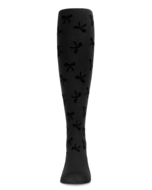 Women's Flocked Sassy Bow Nylon Tights : Color: Black
