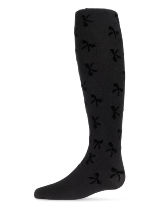 Women's Flocked Sassy Bow Nylon Tights : Color: Black