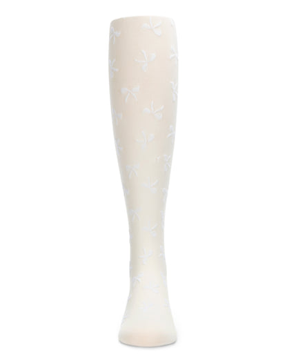 Women's Flocked Sassy Bow Nylon Tights : Color: Winter White