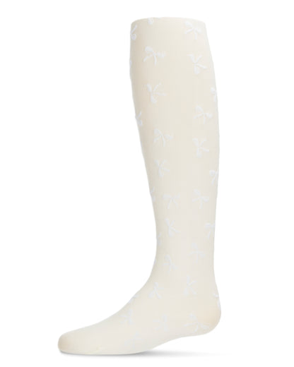 Women's Flocked Sassy Bow Nylon Tights : Color: Winter White