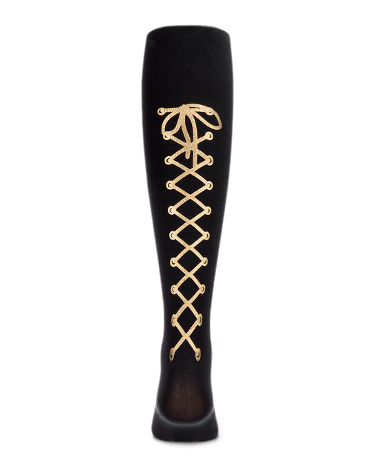 Women's Printed Lace Back Nylon Tights : Color: Black