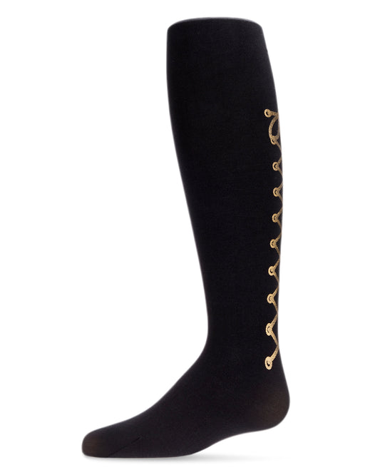 Women's Printed Lace Back Nylon Tights : Color: Black