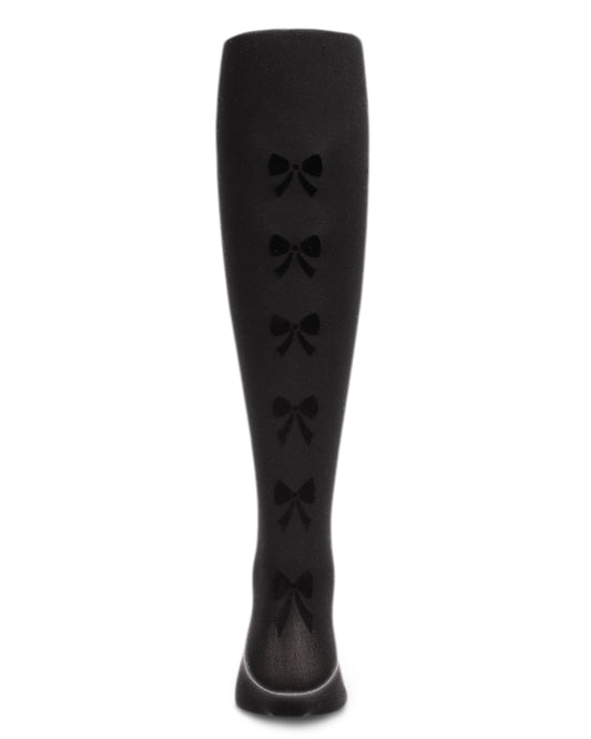 Girls' Flocked Bow Backseam Opaque Tights : Color: Black