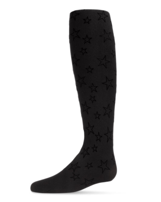 Girls' All Over Star Flocked Opaque Tights : Color: Black