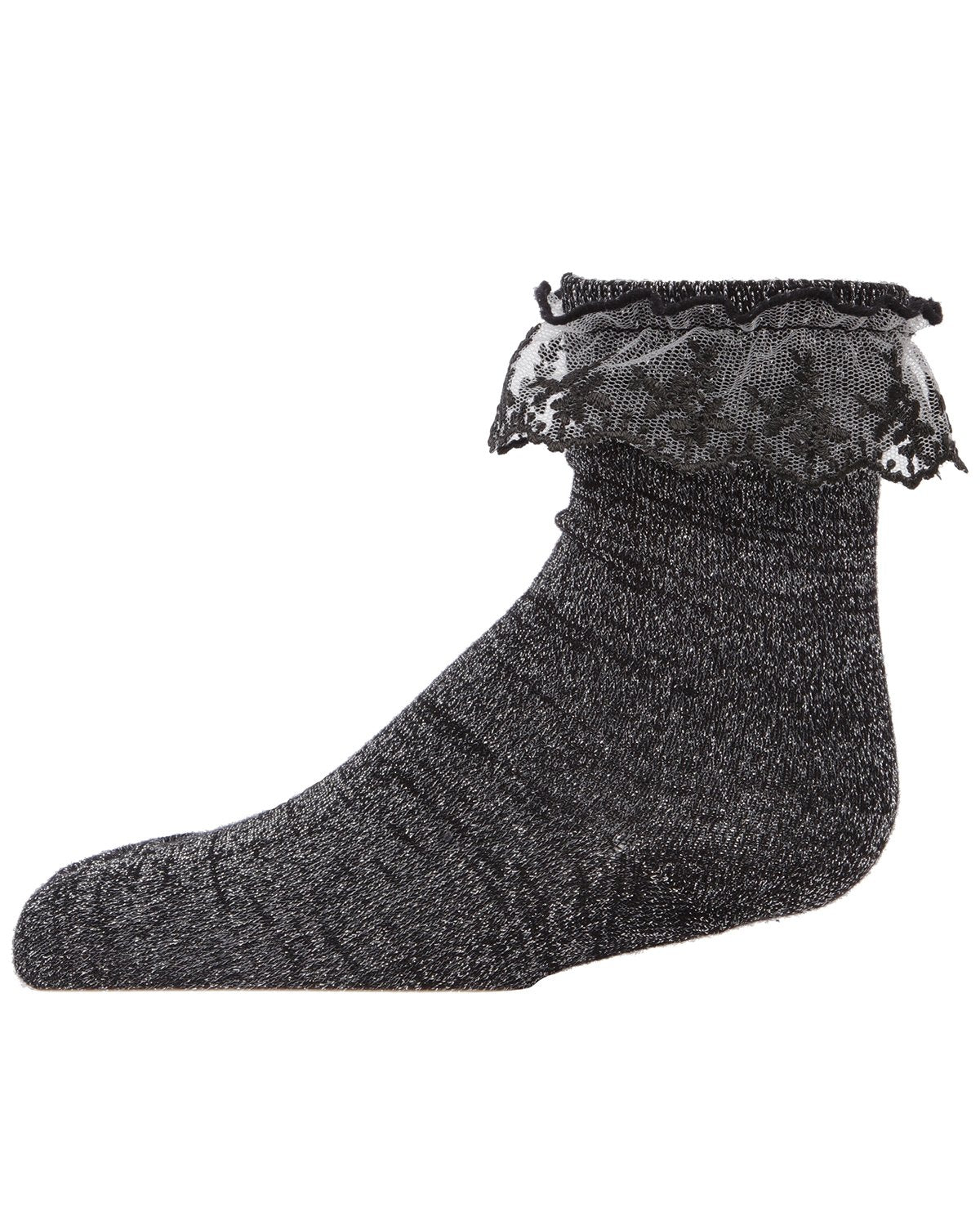 Girls' Step and Shimmer Ruffle Anklet Socks : Color: Black