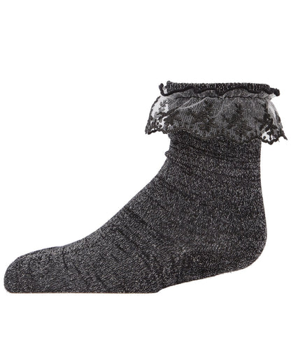 Girls' Step and Shimmer Ruffle Anklet Socks : Color: Black