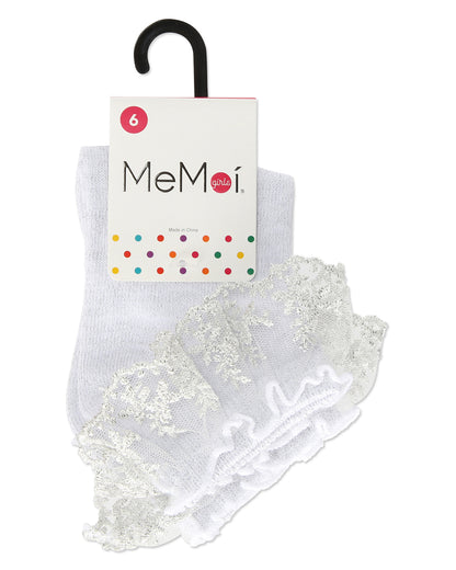 Girls' Step and Shimmer Ruffle Anklet Socks : Color: White
