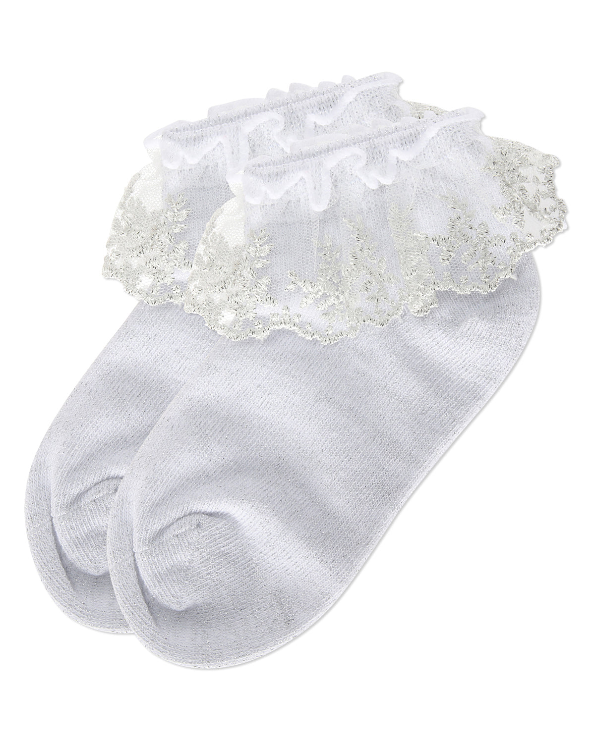 Girls' Step and Shimmer Ruffle Anklet Socks : Color: Winter White