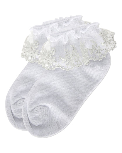 Girls' Step and Shimmer Ruffle Anklet Socks : Color: Winter White