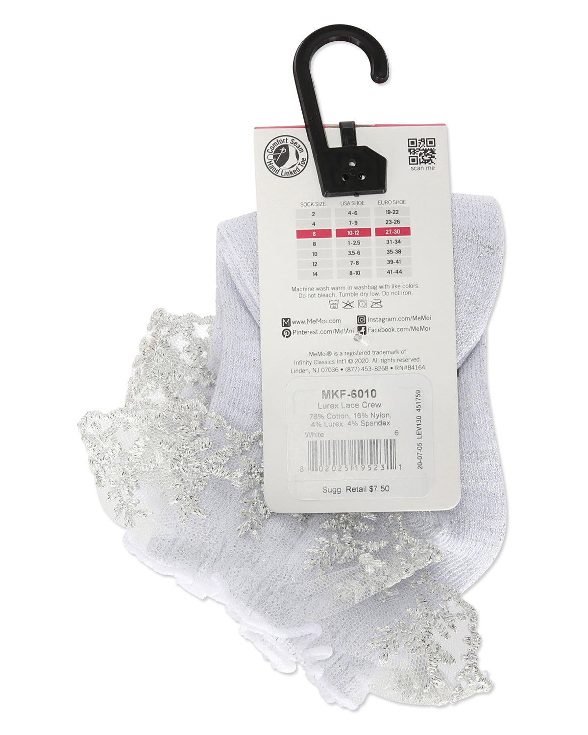 Girls' Step and Shimmer Ruffle Anklet Socks : Color: Winter White