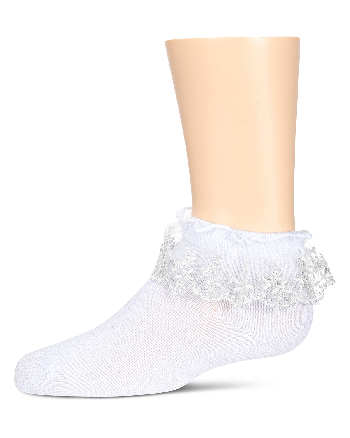 Girls' Step and Shimmer Ruffle Anklet Socks : Color: White