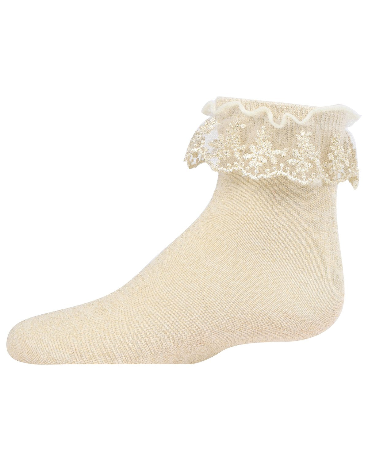 Girls' Step and Shimmer Ruffle Anklet Socks : Color: Winter White