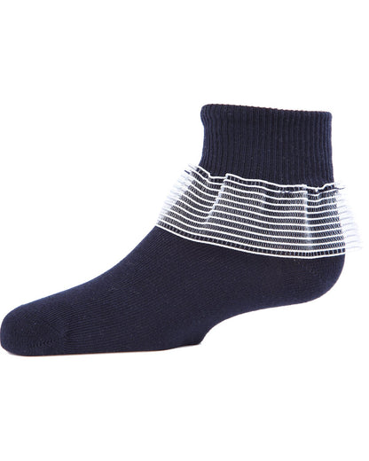 Girls' Far Out Cotton Blend Lace Ruffle Socks : Color: Navy