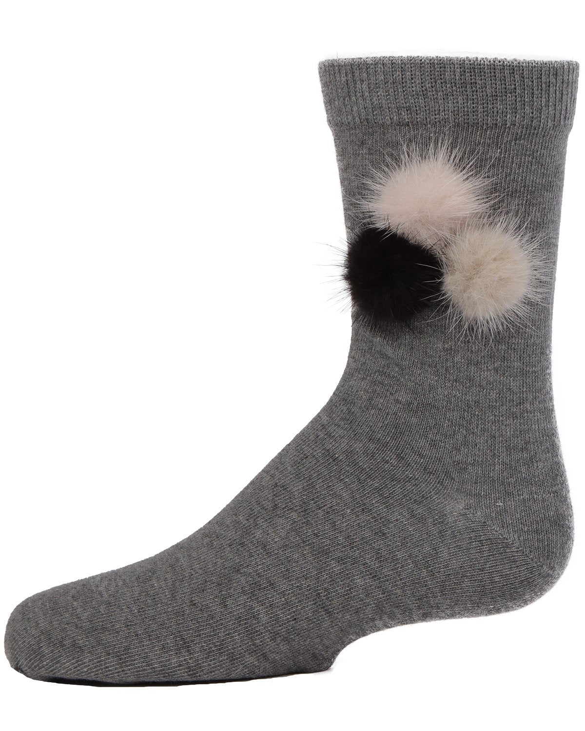 Fluffy Trio Pom-Pom Cotton Blend Crew Socks : Color: Medium Gray