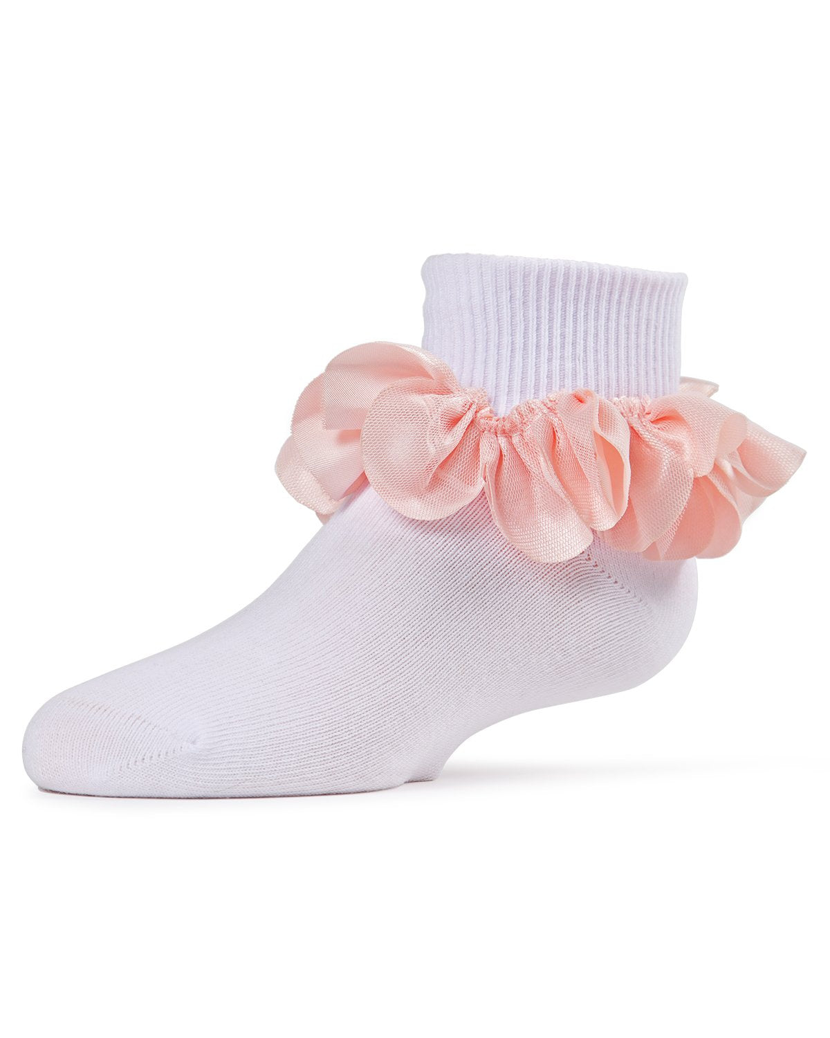 Hello Darlin' Flower Petal Cotton Blend Girls Anklet Socks : Color: White/Pink