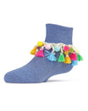 Pom-Pom-Palooza Girls Ankle Socks : Color: Denim