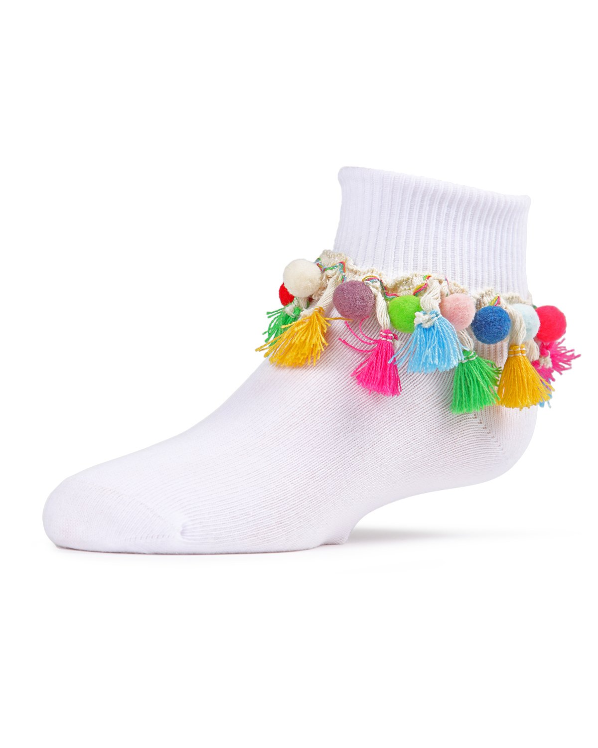 Pom-Pom-Palooza Girls Ankle Socks : Color: White