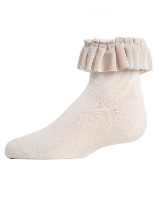 Velvet Pleated Girls Cotton Blend Anklet Socks : Color: Winter White