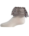 Metallic Scalloped Cotton Blend Anklet Socks : Color: White Copper