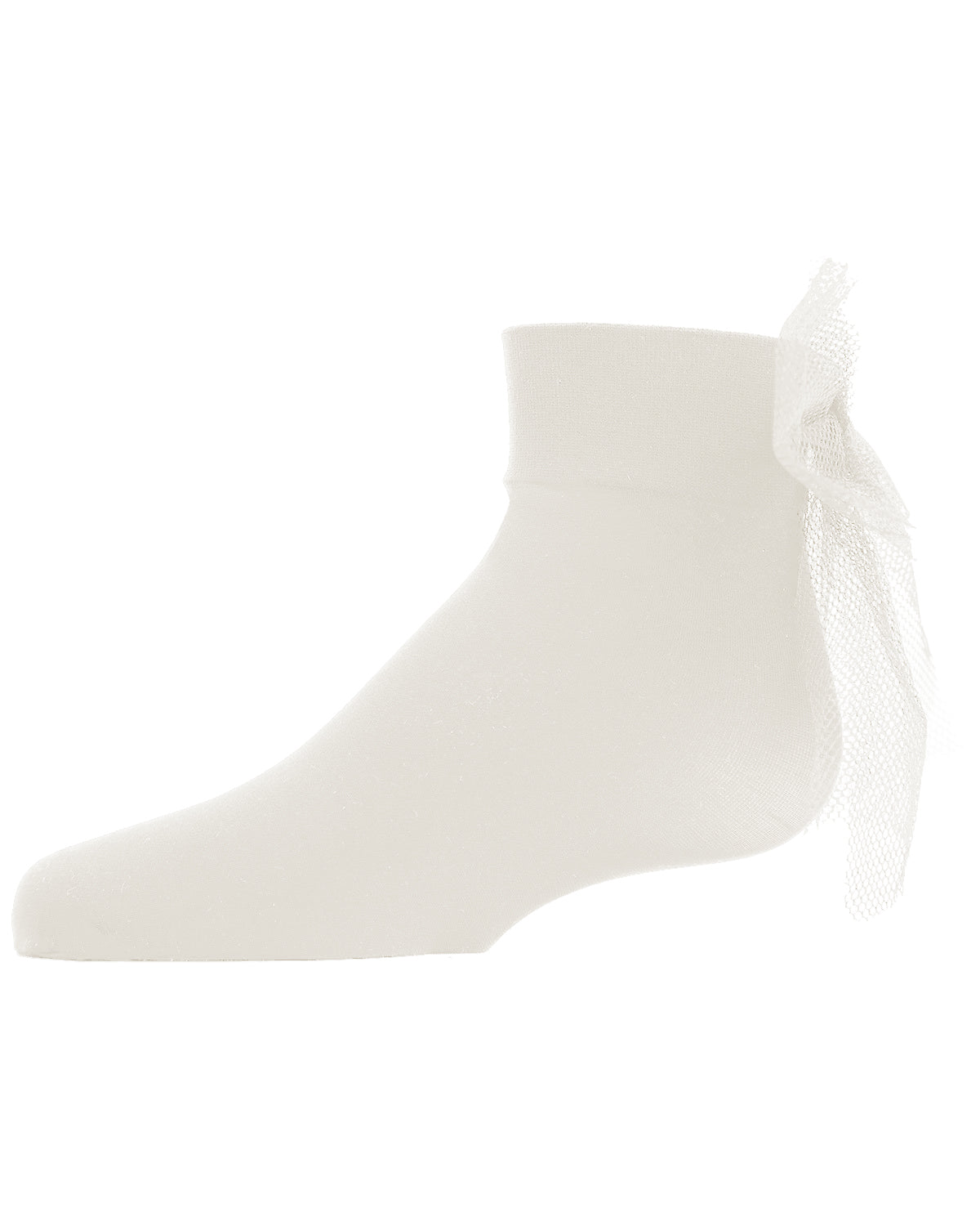 Microfiber Tulle Bow Anklet Socks : Color: Winter White