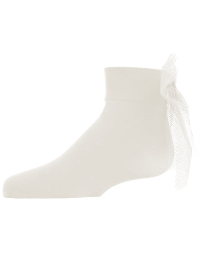 Microfiber Tulle Bow Anklet Socks : Color: Winter White